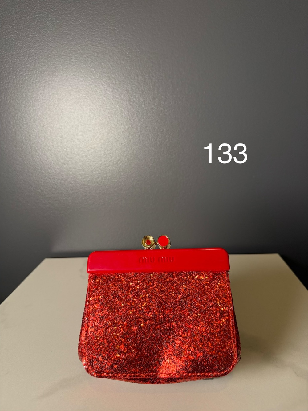 Miu Miu Red Glitter Frame Coin Pouch
